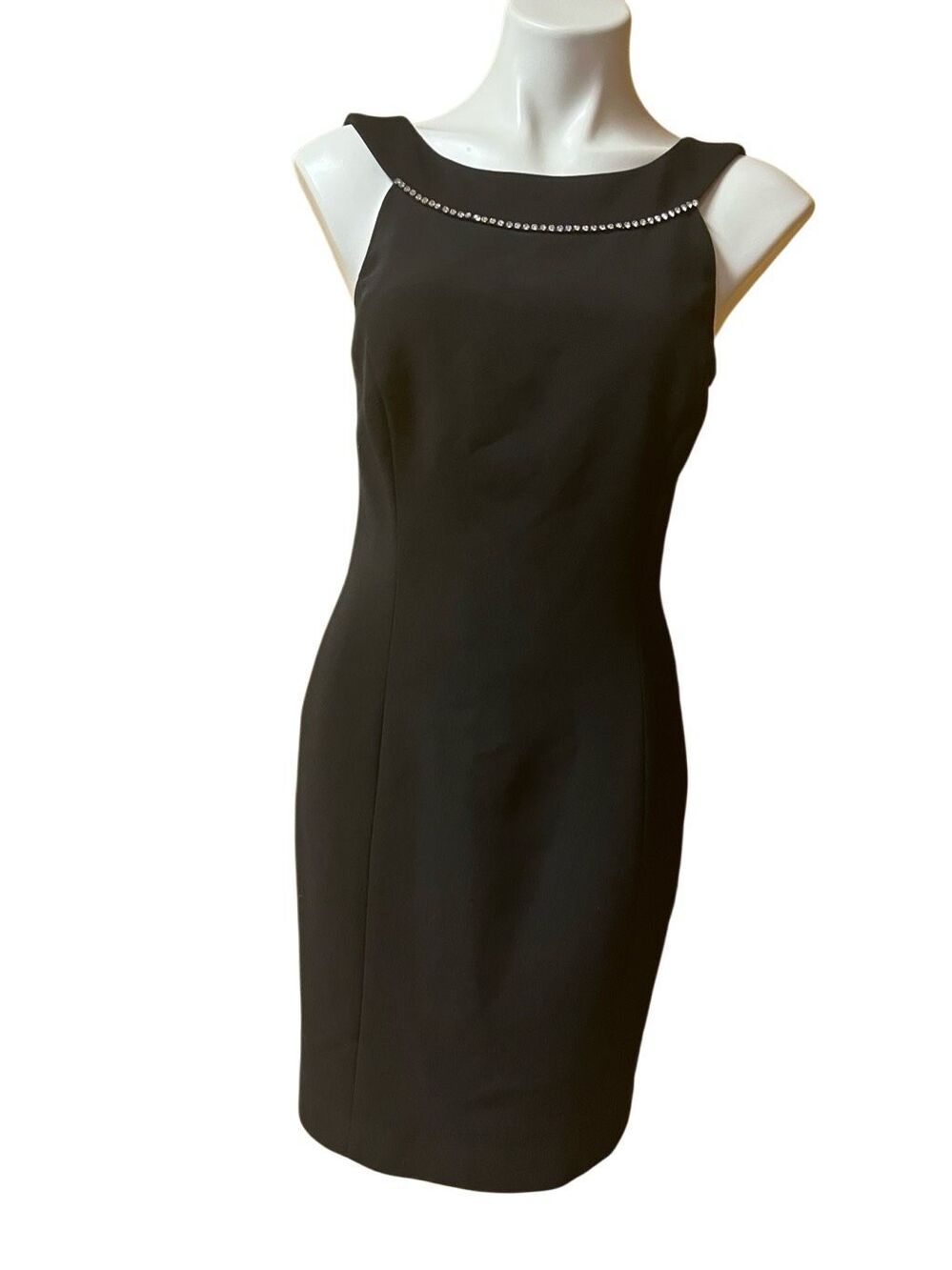 Tahari size 10 little black dress with rhinestone neckline